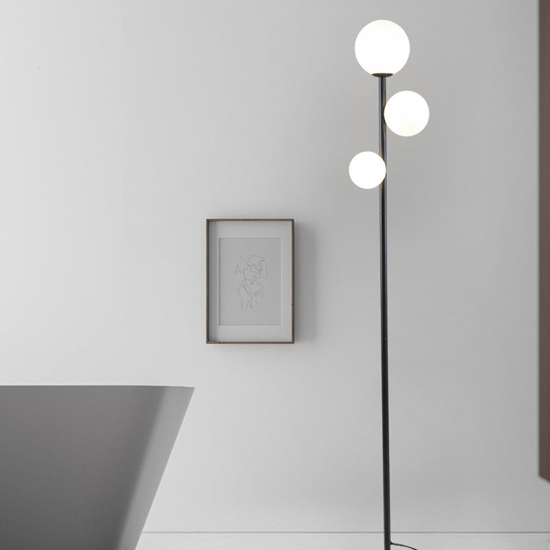 Lampadaire contemporain à 3 lumières, boule ronde en acrylique et fer, pour chambre