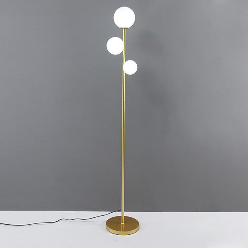 Lampadaire contemporain à 3 lumières, boule ronde en acrylique et fer, pour chambre