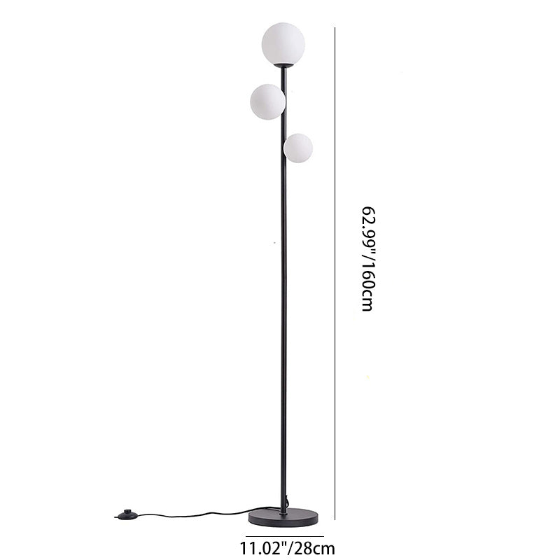 Lampadaire contemporain à 3 lumières, boule ronde en acrylique et fer, pour chambre