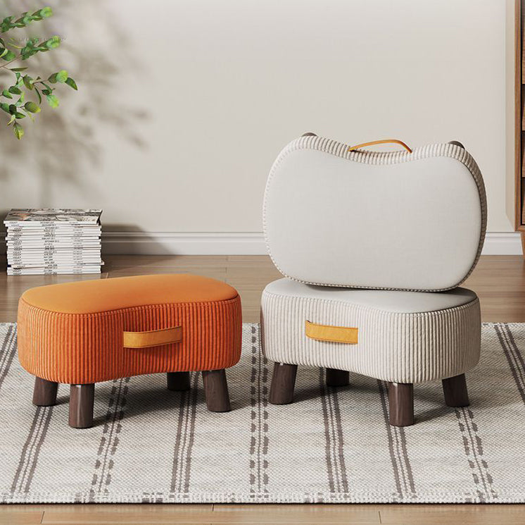 Contemporary Nordic Portable Cuboid Footstool in Synthetic Fabric with Pine Wood, Backless and Armless for Living Room
