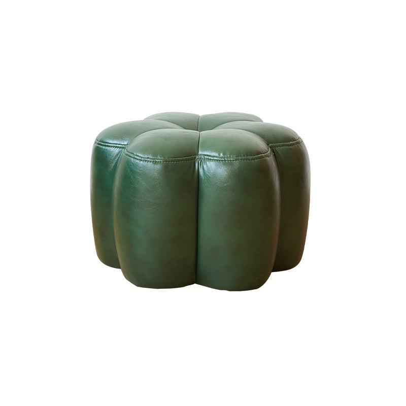 Pouf repose-pieds roulant contemporain rétro en forme de fleur, avec structure en bois de pin, revêtement imitation cuir ciré à l'huile ou ottomane en coton et lin pour le salon