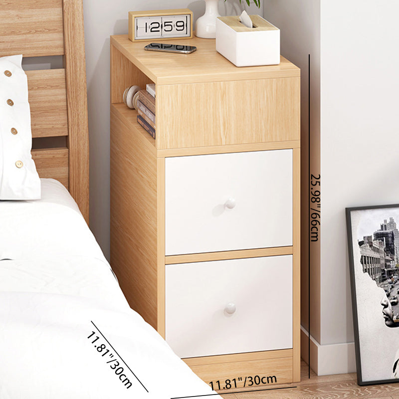 Contemporary Scandinavian 2-Drawer MDF Bedroom Nightstand with Square Tabletop