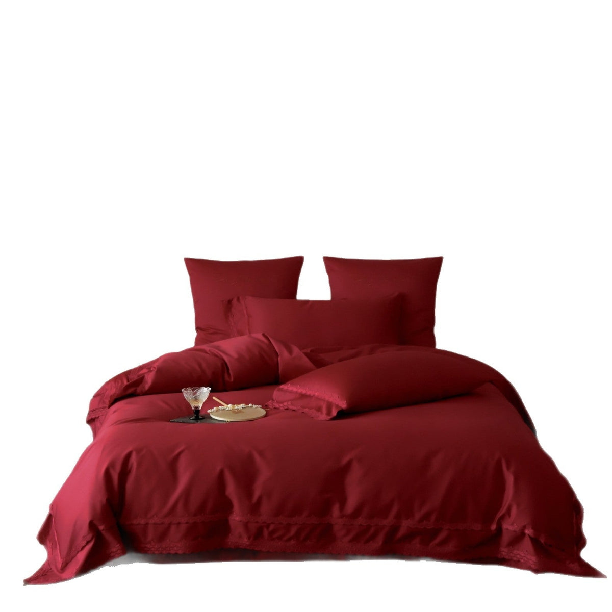 Parure de lit en satin de coton avec bordure en dentelle et finition ultra-douce