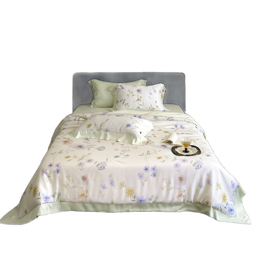 Parure de lit en satin de coton avec imprimé marbré à l’aquarelle et fin ourlet