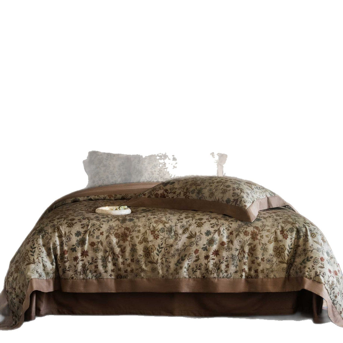 Parure de housse de couette en satin de coton avec jacquard floral d’inspiration vintage et large ourlet