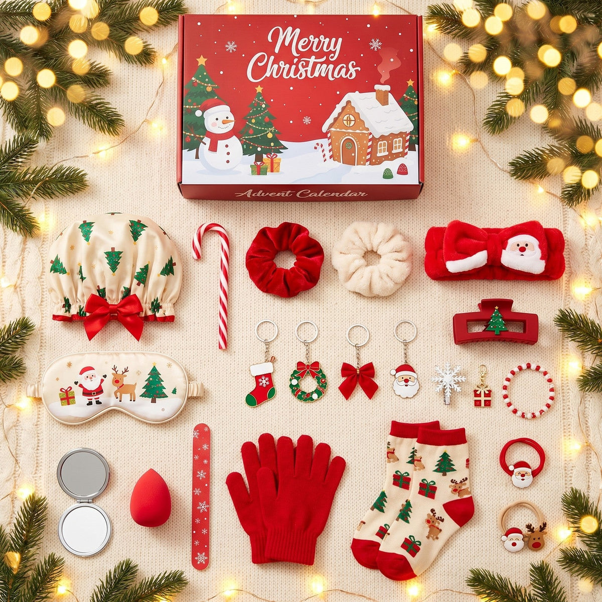 24-Day Christmas Advent Calendar with Hair, Spa, Beauty and Winter Accessories