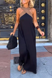 Robe Midi Femme Sans Manches à Col Halter avec Couture