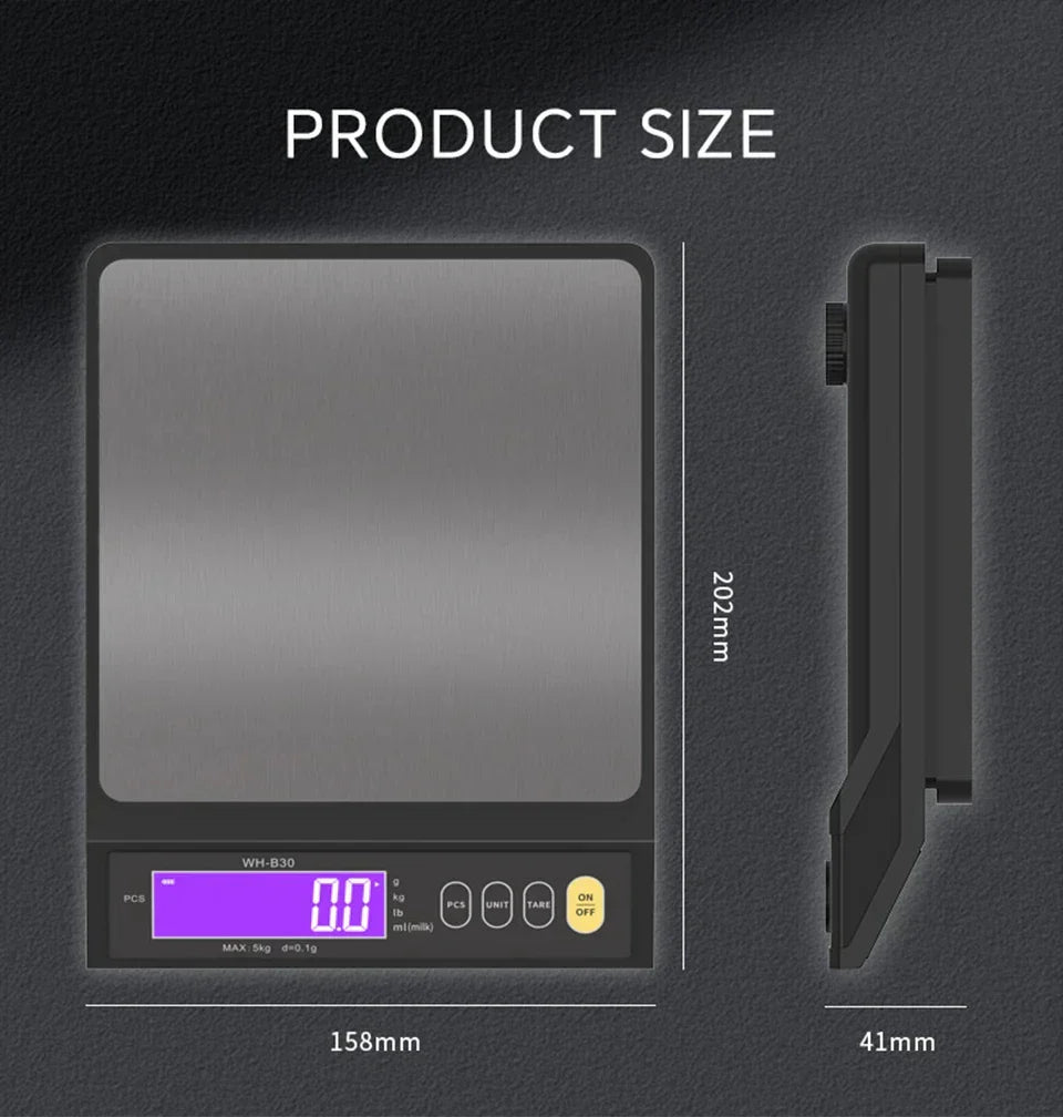 Davy | 5 kg/0.1 g and 10 kg/1 g digital electronic kitchen scale, LCD display, fully waterproof stainless steel tool for baking