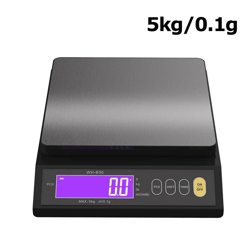 Davy | 5 kg/0.1 g and 10 kg/1 g digital electronic kitchen scale, LCD display, fully waterproof stainless steel tool for baking