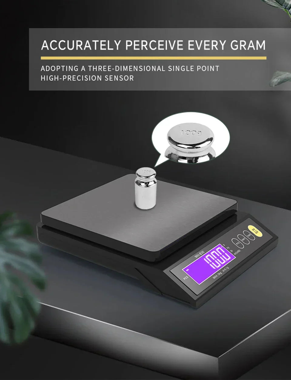 Davy | 5 kg/0.1 g and 10 kg/1 g digital electronic kitchen scale, LCD display, fully waterproof stainless steel tool for baking