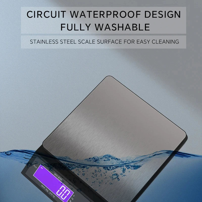 Davy | 5 kg/0.1 g and 10 kg/1 g digital electronic kitchen scale, LCD display, fully waterproof stainless steel tool for baking