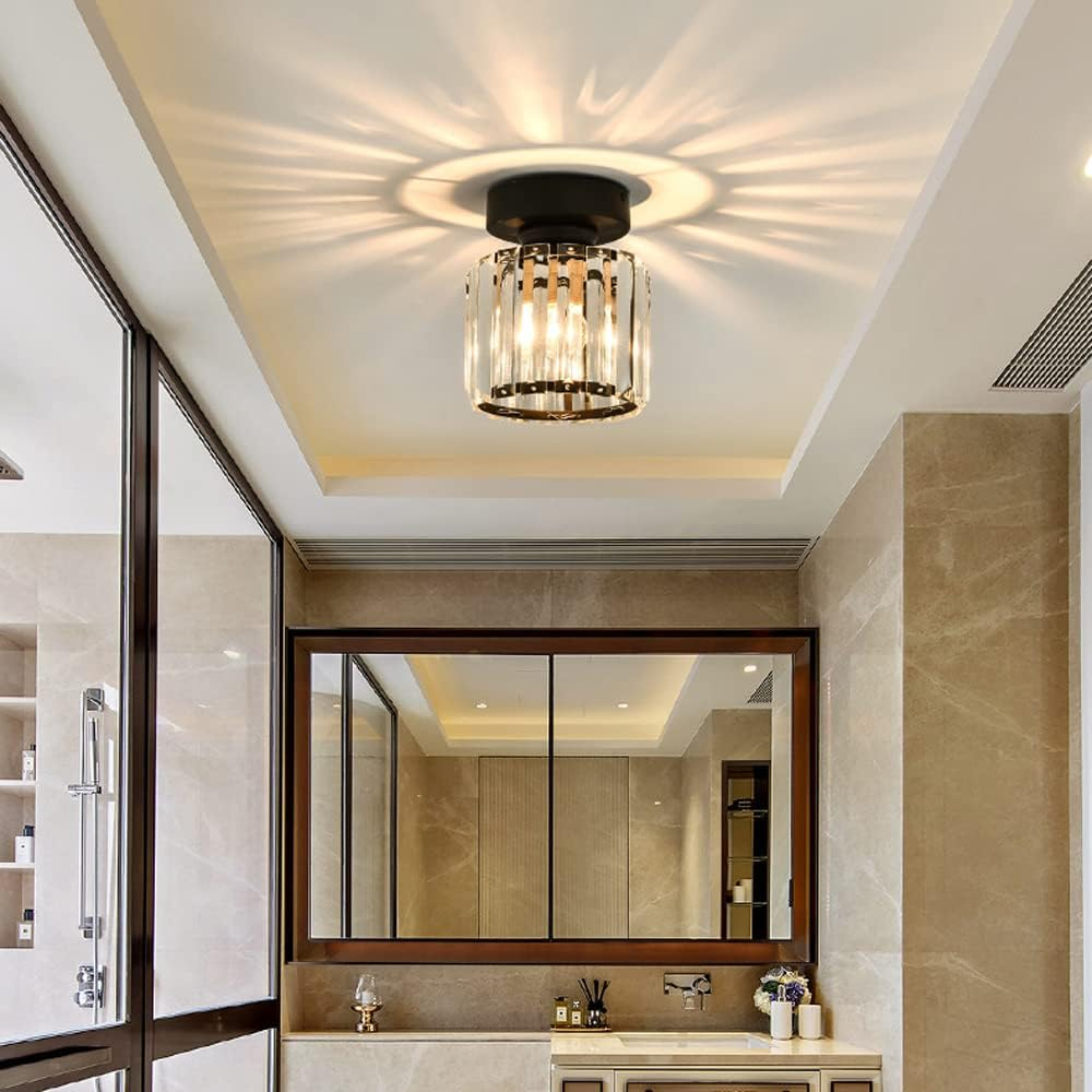 Davy | Crystal Glass Ceiling Lamp – Brass Fixture & Compact Design