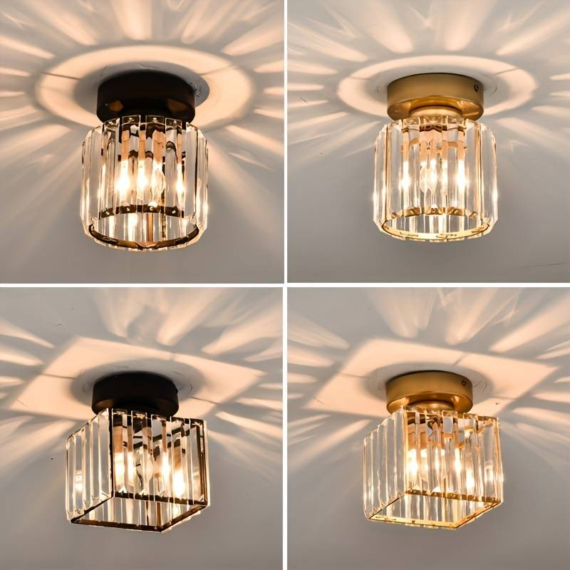 Davy | Crystal Glass Ceiling Lamp – Brass Fixture & Compact Design