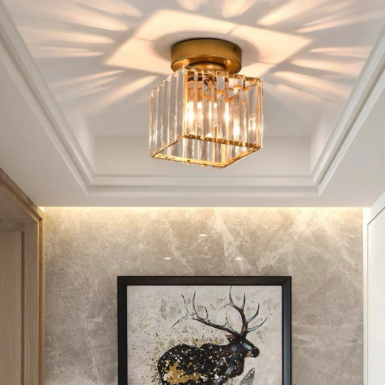 Davy | Crystal Glass Ceiling Lamp – Brass Fixture & Compact Design