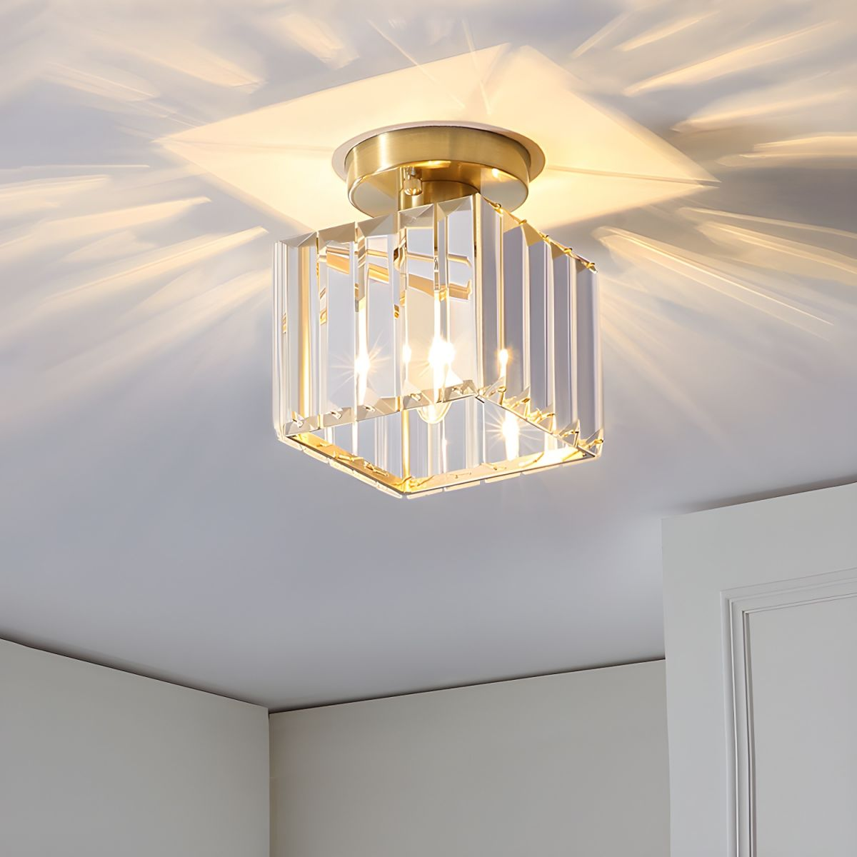 Davy | Crystal Glass Ceiling Lamp – Brass Fixture & Compact Design