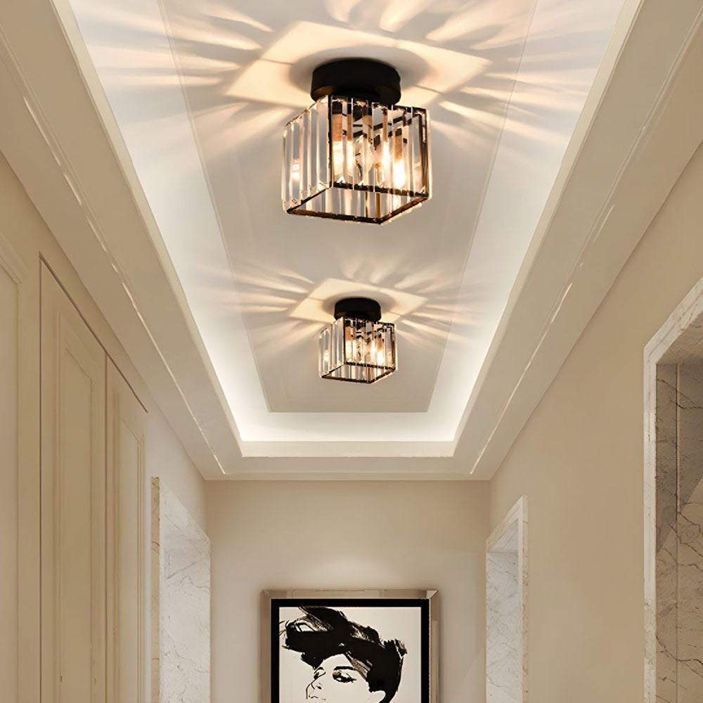 Davy | Crystal Glass Ceiling Lamp – Brass Fixture & Compact Design