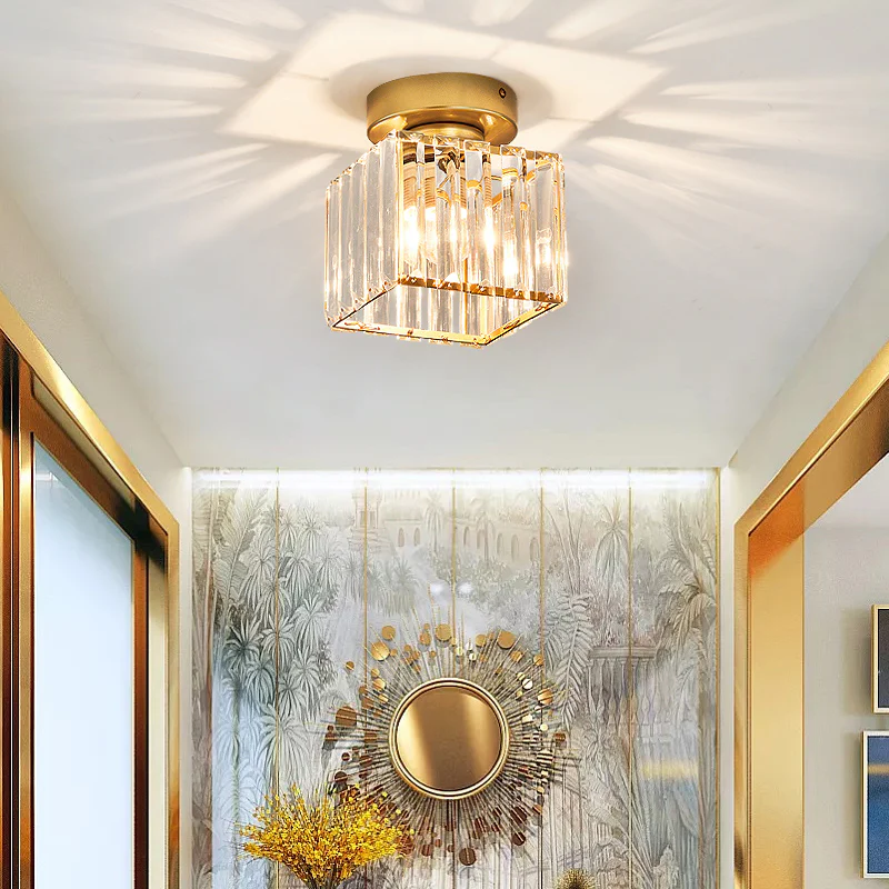 Davy | Crystal Glass Ceiling Lamp – Brass Fixture & Compact Design