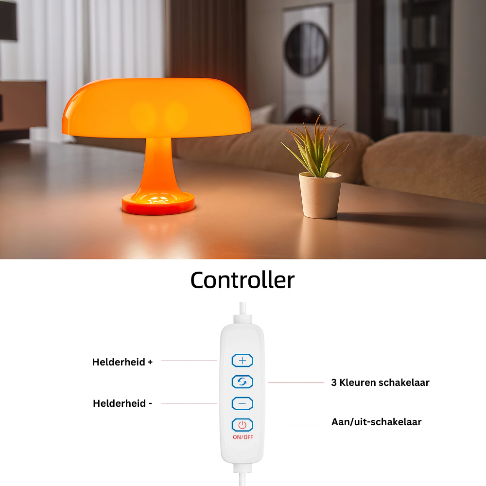Davy | Dimmable Mushroom Table Lamp with USB Connection