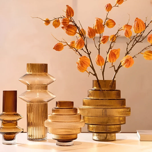 Davy | Elegant Amber Glass Vase - Contemporary Decorative Piece for Stylish Living Spaces