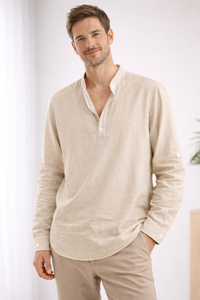 Davy | Camisa de Manga Larga para Hombre con Cuello Mao y Corte Relajado