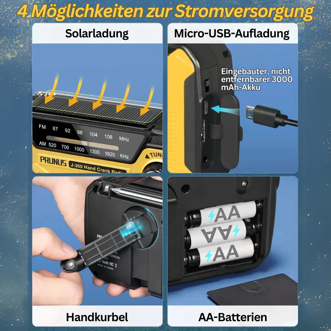 Davy | Emergency Radio with Crank and Solar Cell – Portable Dynamo Radio with Power Bank and LED Flashlight