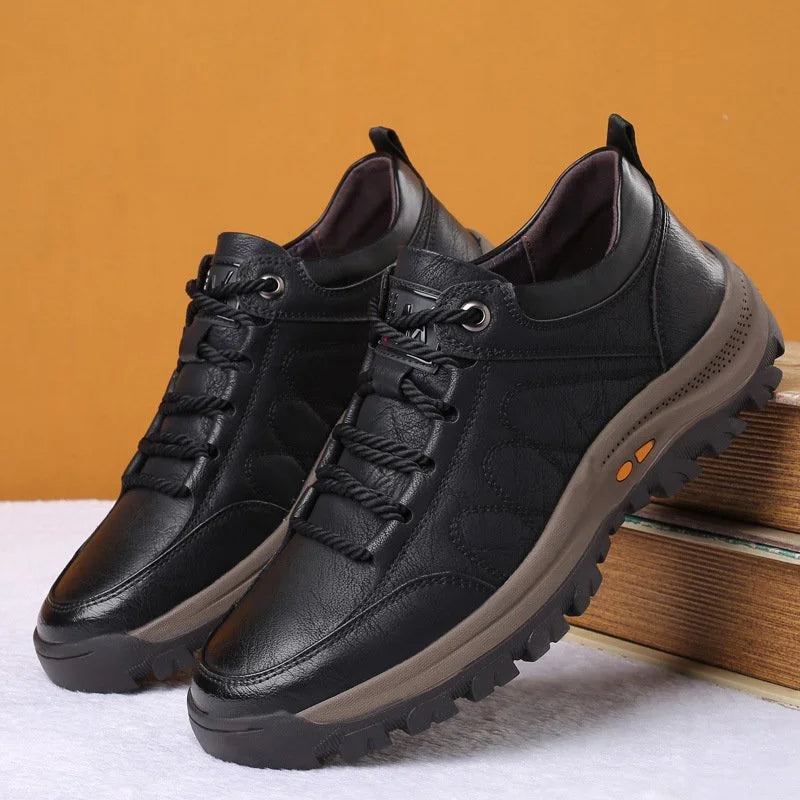 Davy | Hand-Stitched Men's Casual Shoes | Genuine Cowhide Leather | Orthopedic Three-Foot Support Design | Non-Slip Rubber Sole | Water-Repellent & Breathable | Black & Brown