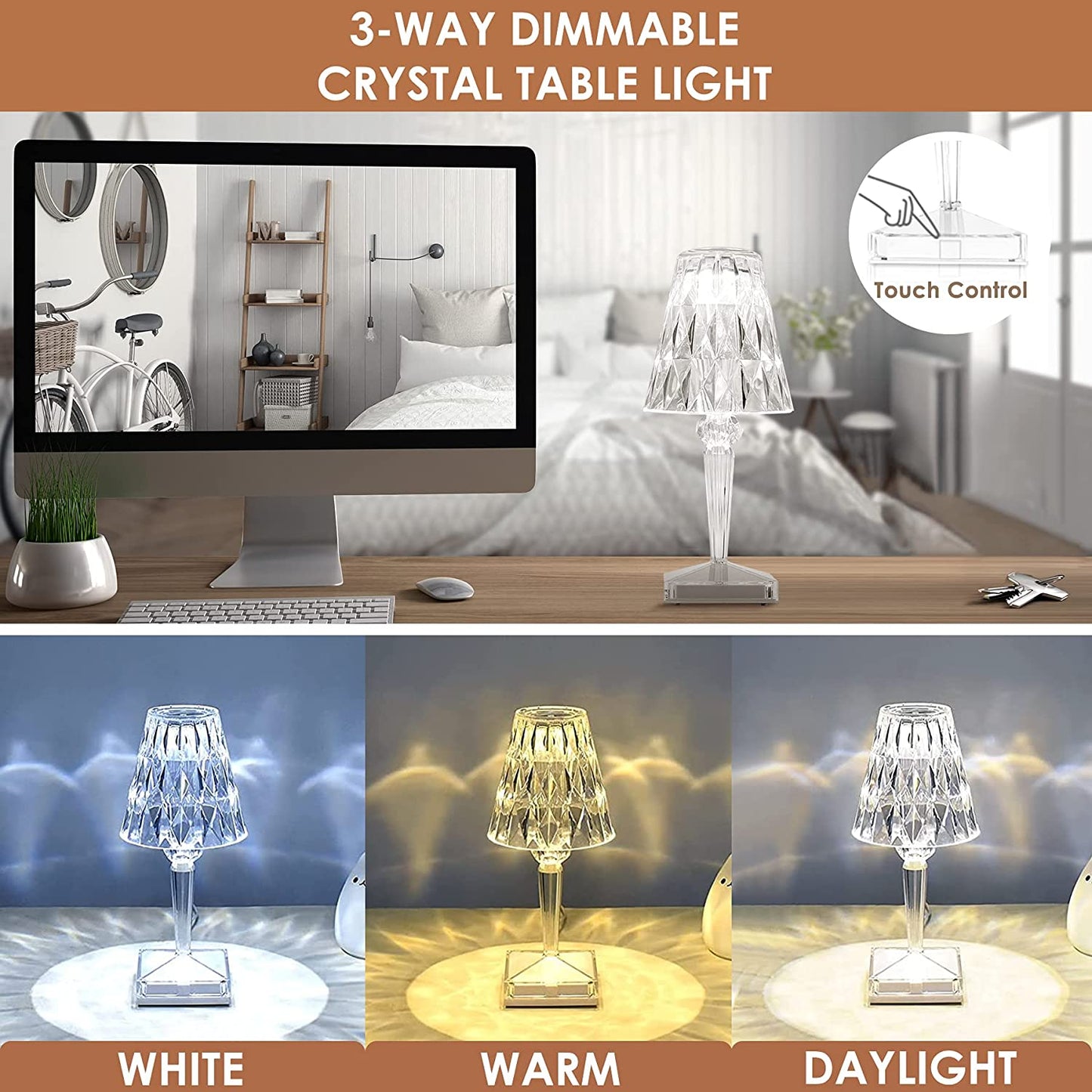 Davy | LED Crystal Table Lamp | Elegant Diamond Design