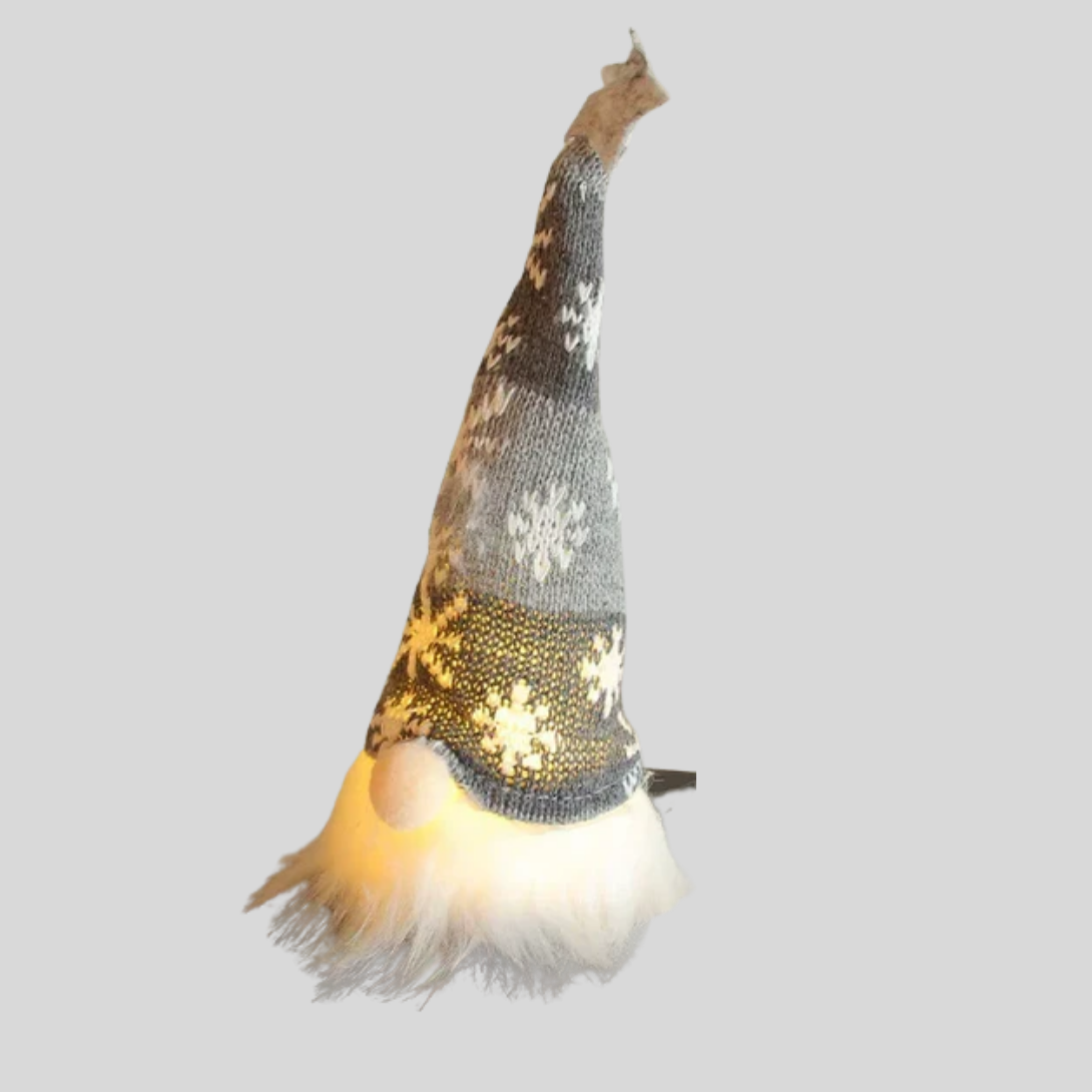 Davy | LED Gnome Ornament with Knitted Snowflake Hat