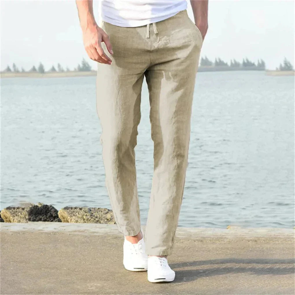 Davy | Men's Casual Linen Pants - Straight Leg Drawstring Style