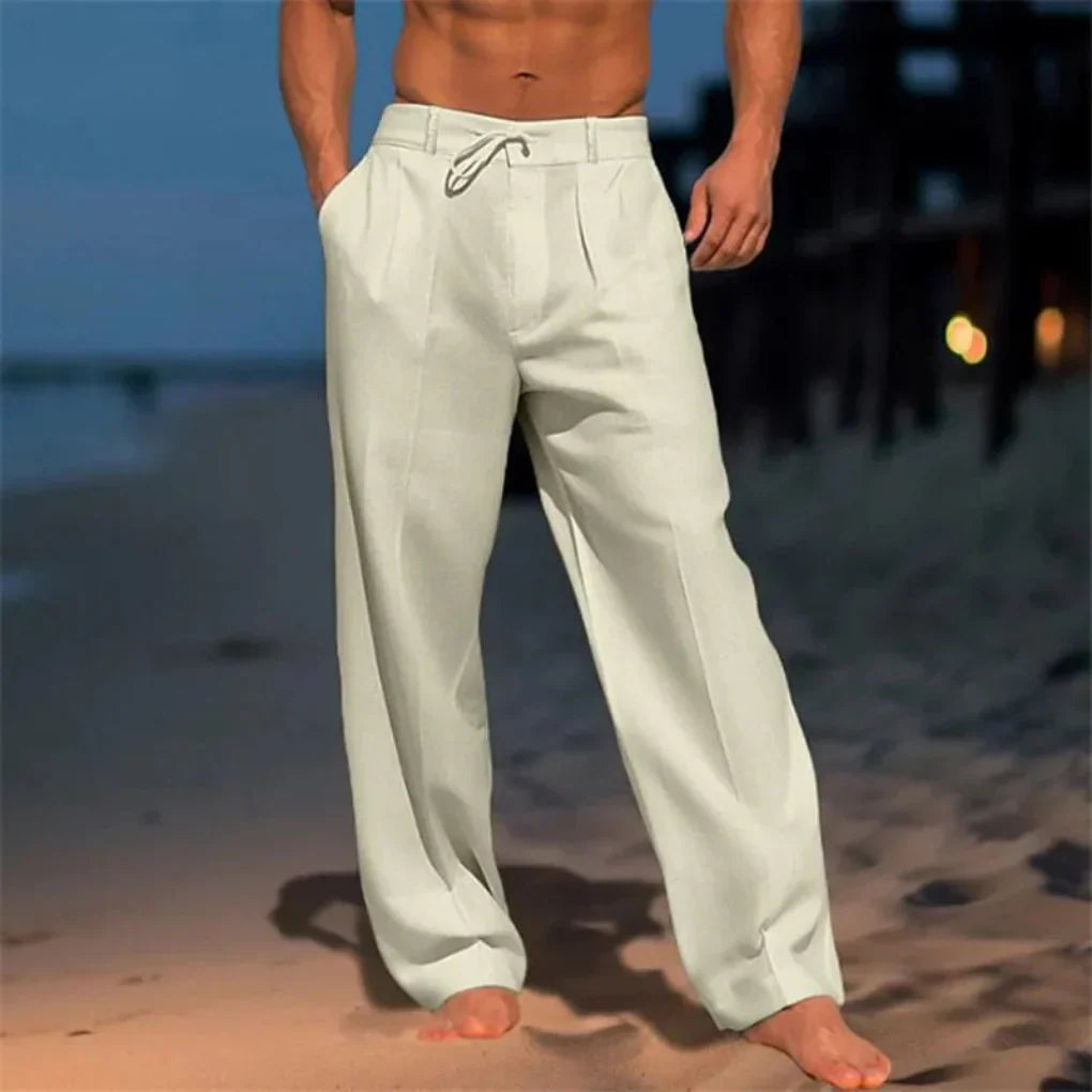 Davy | Men's Linen Blend Trousers with Drawstring Waist