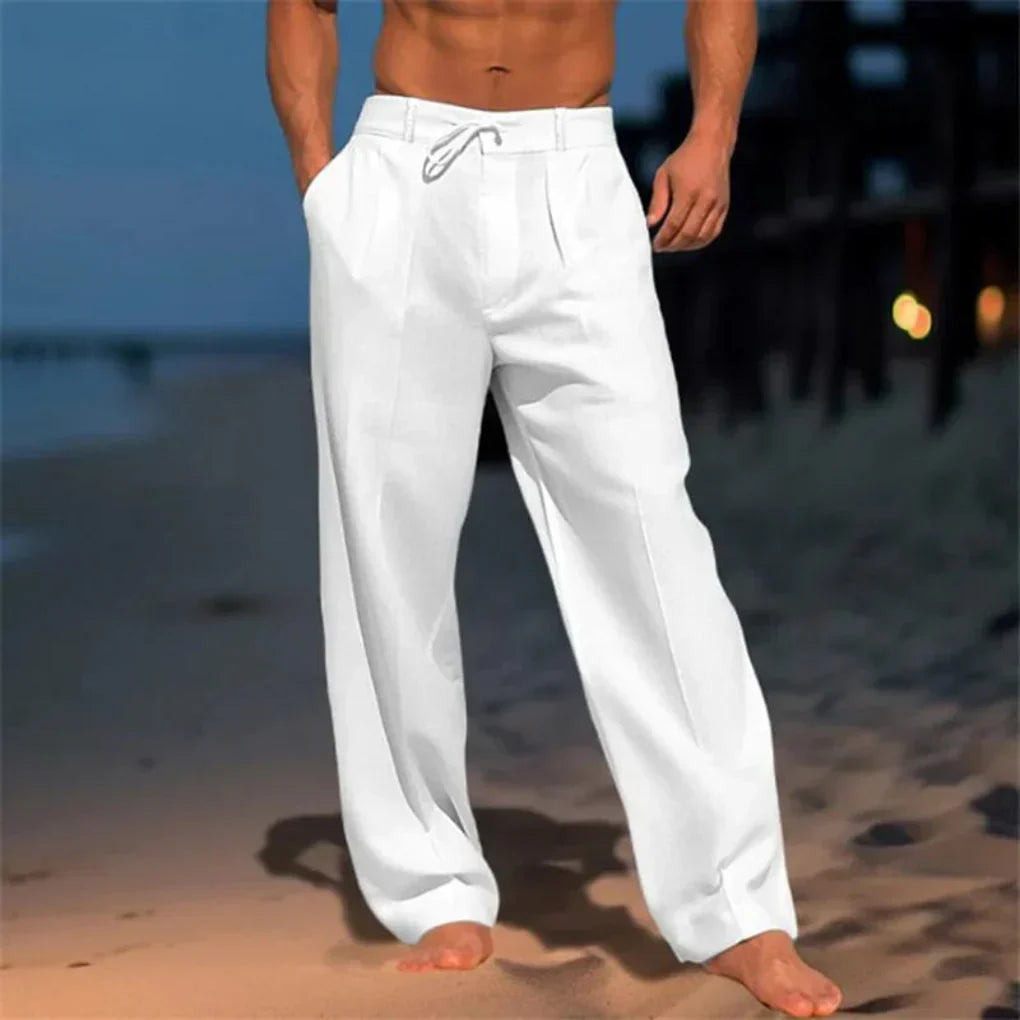 Davy | Men's Linen Blend Trousers with Drawstring Waist