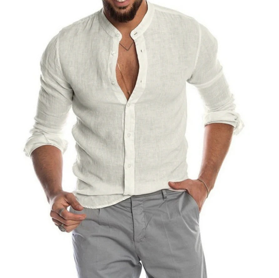 Davy | Men's Linen Shirt Band Collar