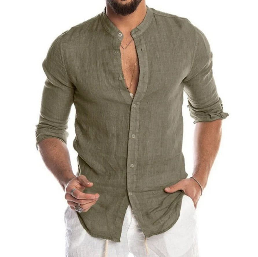 Davy | Men's Linen Shirt Band Collar