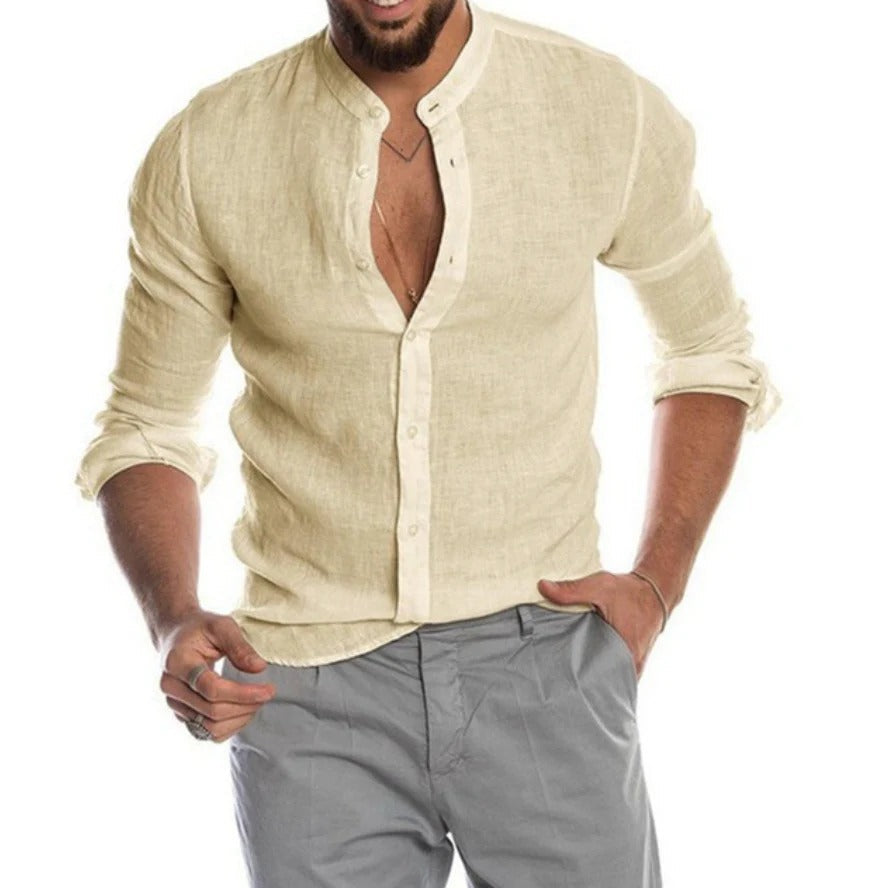 Davy | Men's Linen Shirt Band Collar