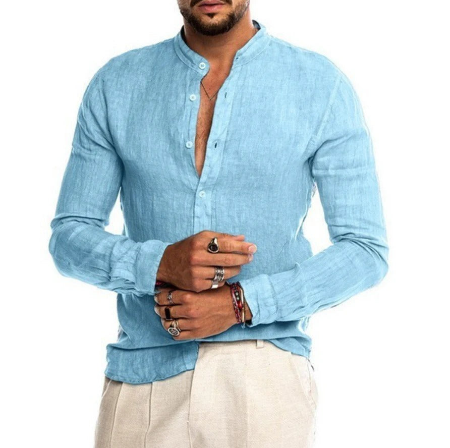 Davy | Men's Linen Shirt Band Collar
