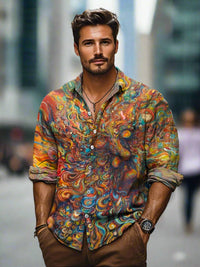 Men's Printed Button-Down Long Sleeve Shirt