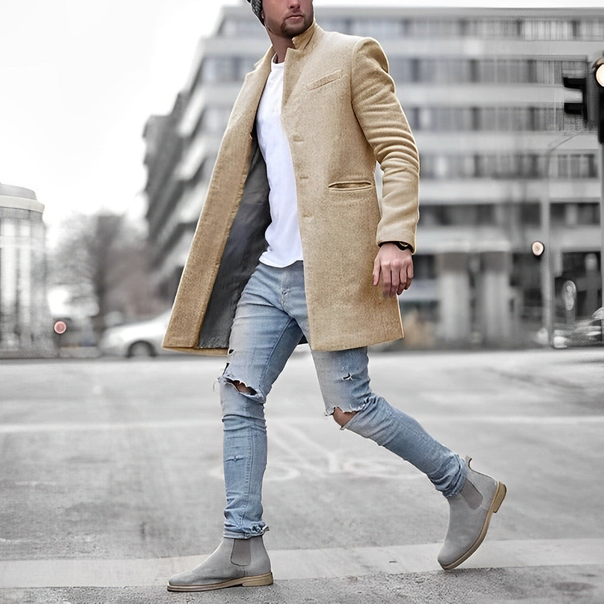 Davy | Men's Mid-Length Lapel Collar Coat