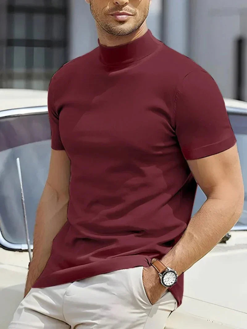 Davy | Men's Mock Neck T-Shirt Short Sleeve Knit Top