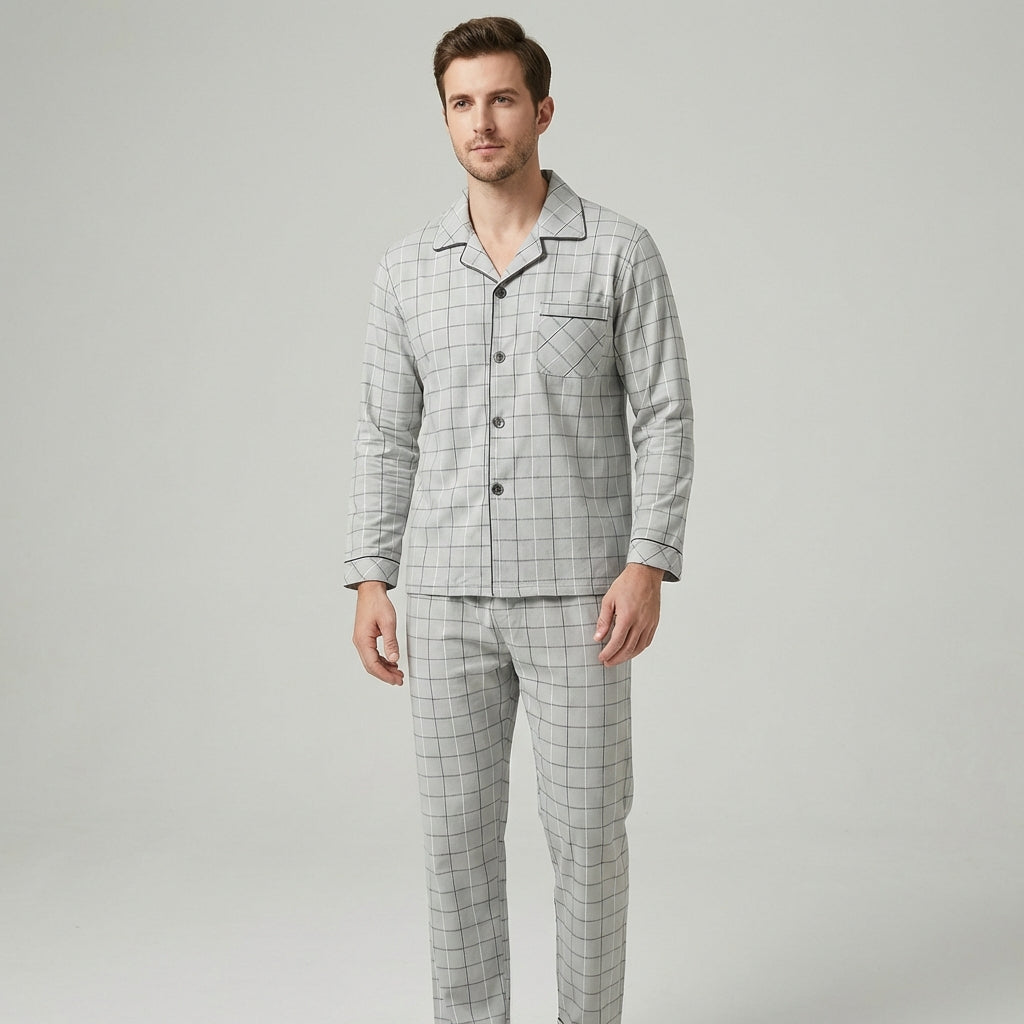 Davy | Men's Plaid Pyjama Set with Button-Up Shirt