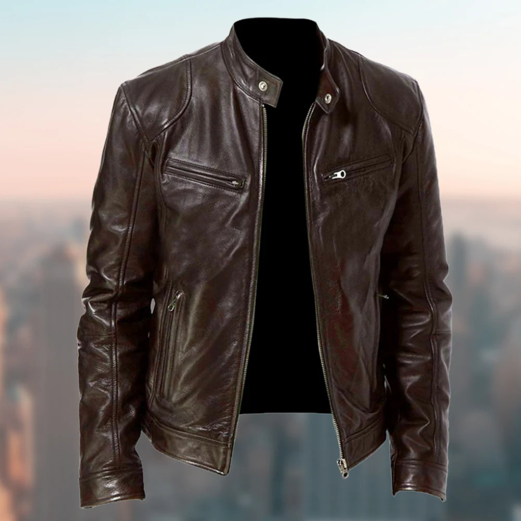 Davy | Men's Racer Leather Jacket with Zip Pockets