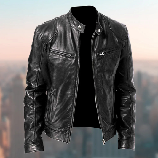 Davy | Men's Racer Leather Jacket with Zip Pockets