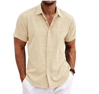 Chemise à manches courtes en mélange coton-lin respirant