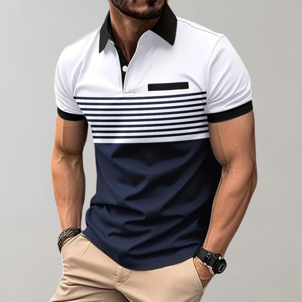 Davy | Men's Striped Color Block Polo Shirt