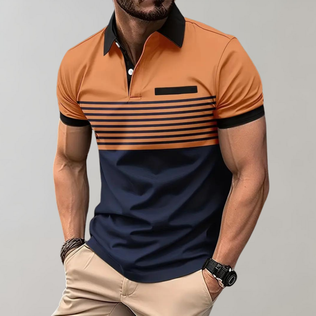 Davy | Men's Striped Color Block Polo Shirt