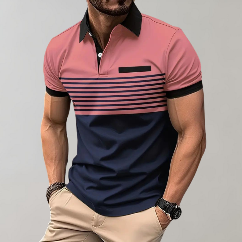 Davy | Men's Striped Color Block Polo Shirt