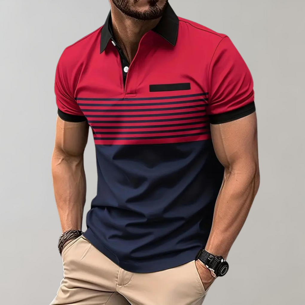 Davy | Men's Striped Color Block Polo Shirt