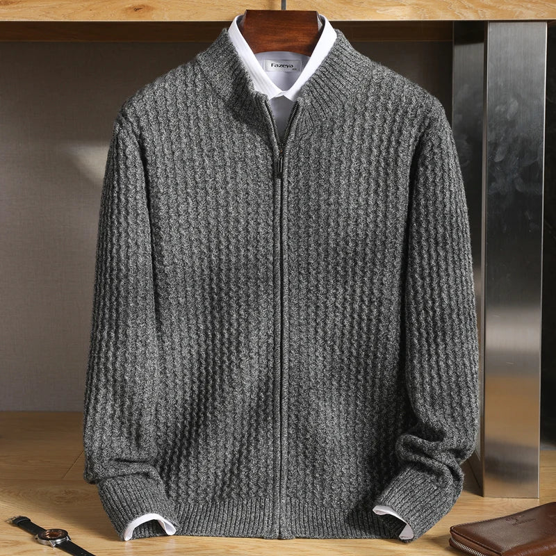 Davy | Men's Waffle Knit Cardigan with Zipper