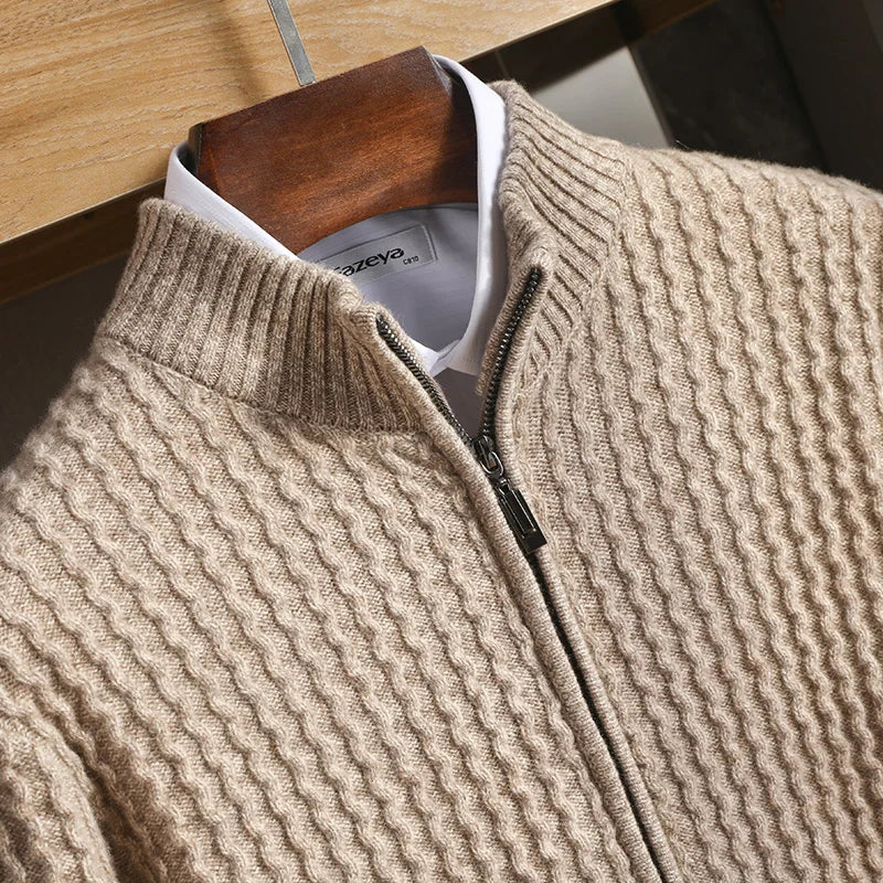 Davy | Men's Waffle Knit Cardigan with Zipper