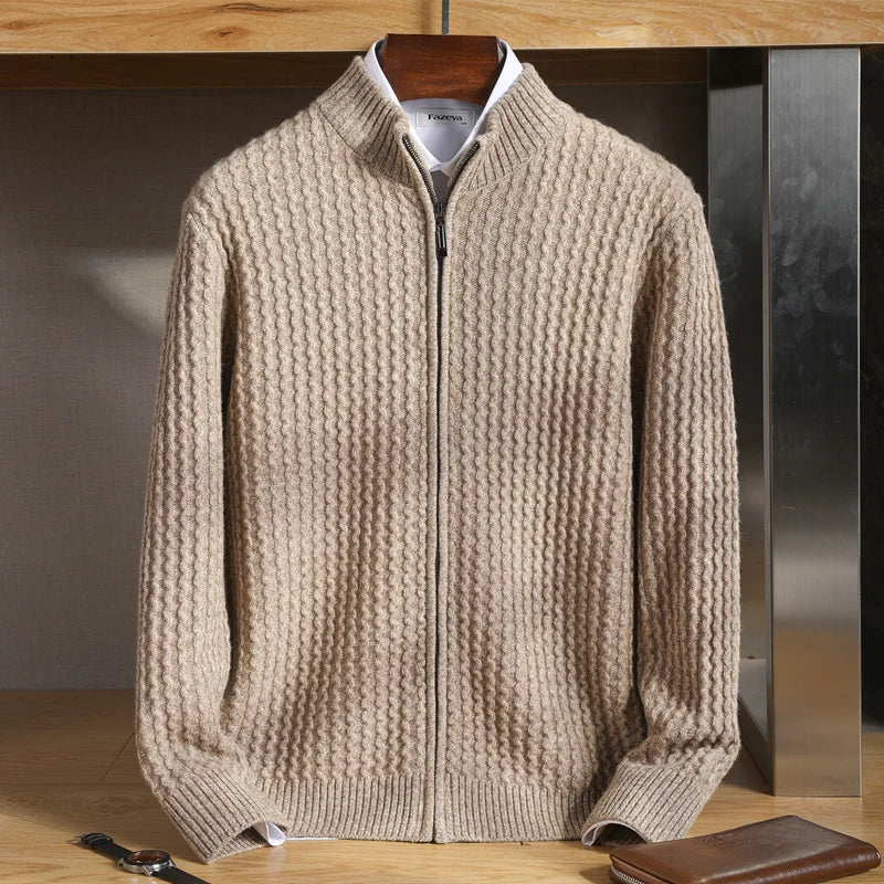 Davy | Men's Waffle Knit Cardigan with Zipper