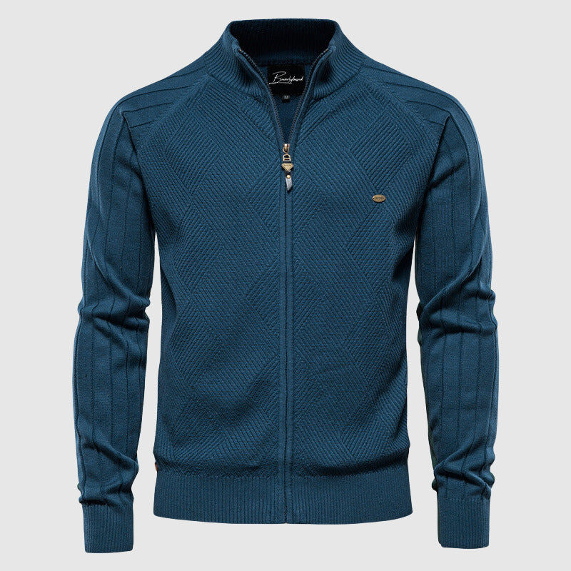 Davy | Men's Zip-Up Cardigan Sweater with Ribbed Detail